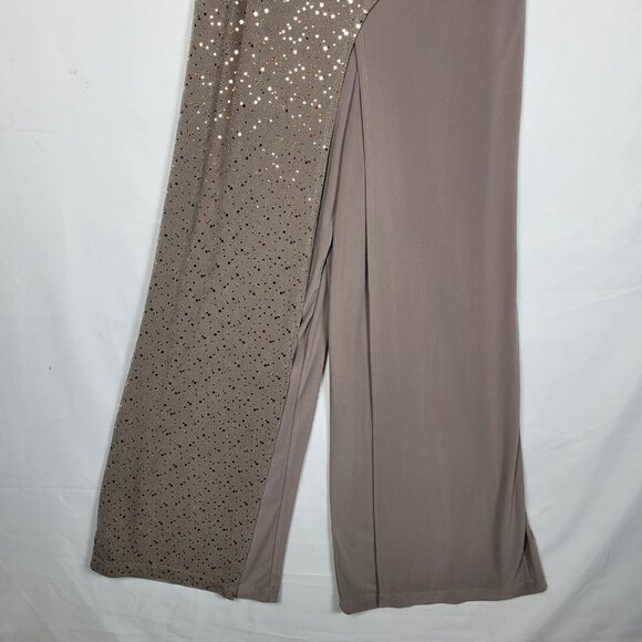 R&M Richards Sequined Jumpsuit Women's 10 Beige Wide Leg One Shoulder Formal NWT - Picture 4 of 11